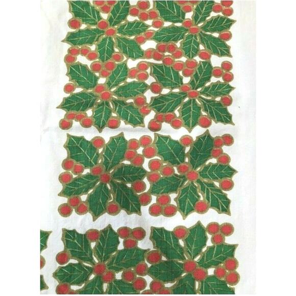 Vintage Mid Century Christmas Tablecloth Mod Printed Cotton Geometric Retro Look - Picture 2 of 6